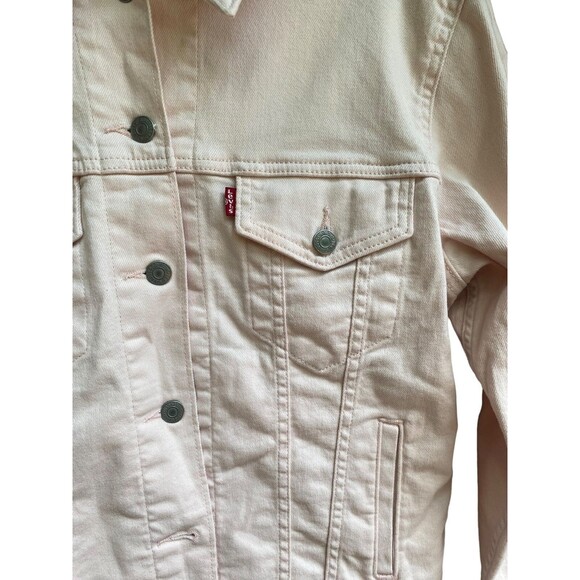 Levi's Size Medium M Pastel Soft Pink Denim Jean Jacket Ex-Boyfriend Trucker - Picture 5 of 8